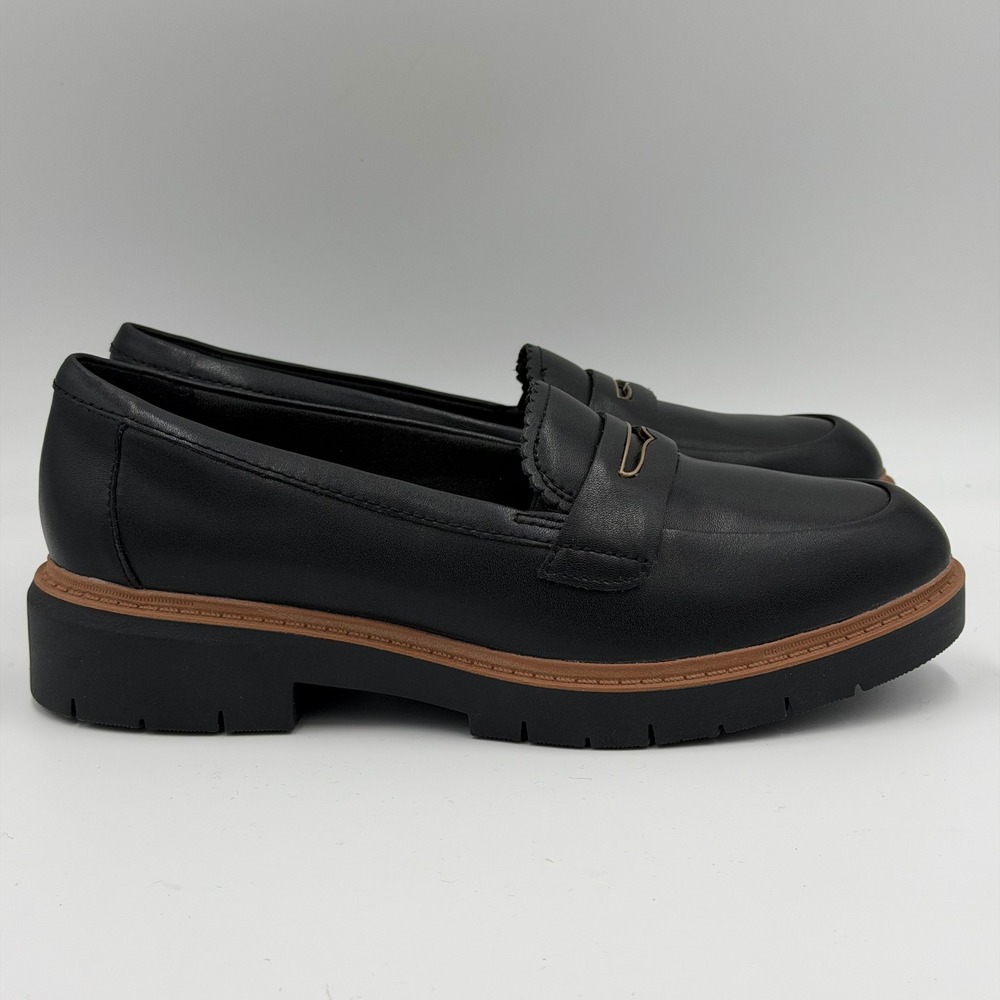 NWB Clarks Collection Westlynn Glow Black Leather Penny Loafers Womens Size 6.5